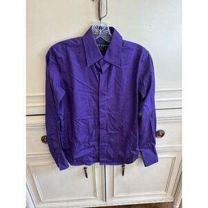 Ralph Lauren Black Label Purple Button Front Blouse Size 4‎ 100% Cotton Workwear